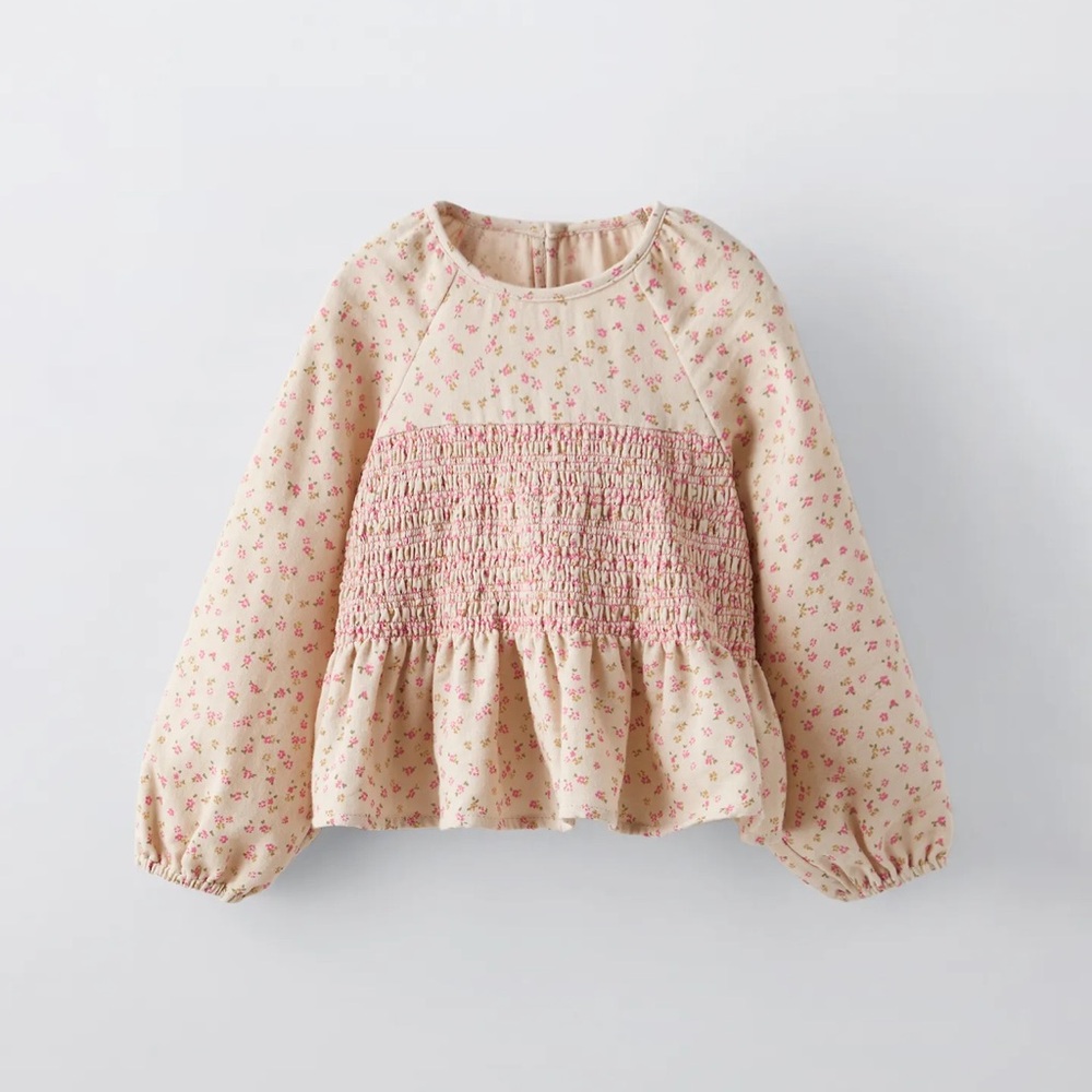 Zara Kids Floral Cream and Pink Blouse 5Y